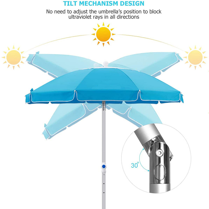 Sky Blue UV Protection Beach Parasol s nakloněním bu1960-2